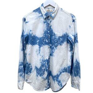 HOLLISTER Denim Tie Dye Shirt  Size Small Blue Acid Wash Cotton Button up